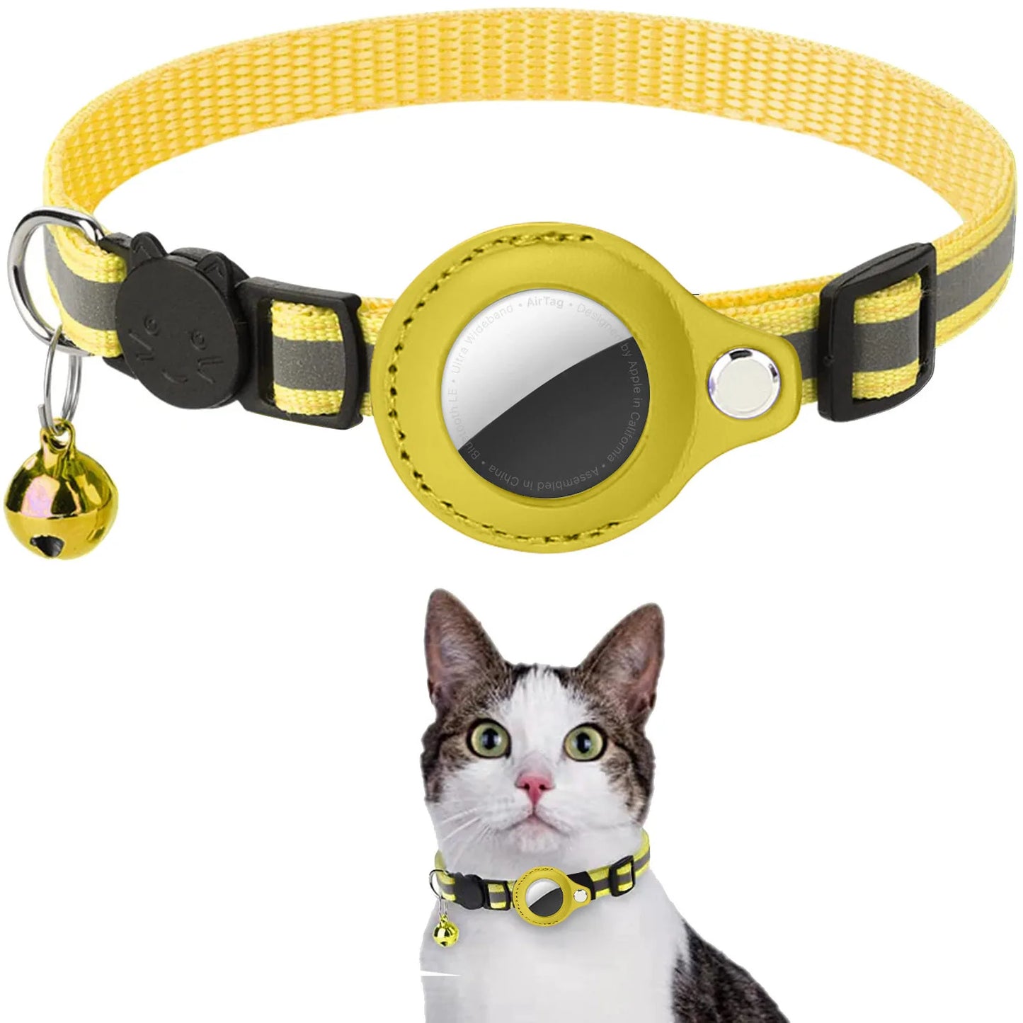 Cat Collar with AirTag Holder – Adjustable, Reflective, Waterproof with Bell
