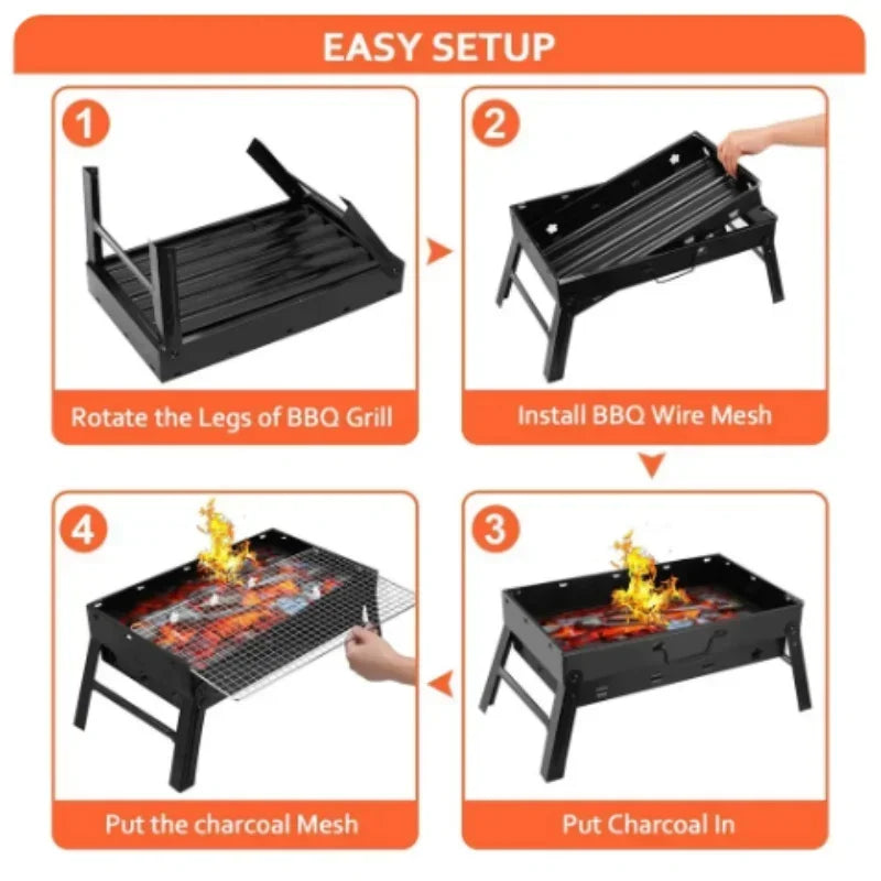 Folding Portable Charcoal Grill – Mini Stainless Steel BBQ for Outdoor Cooking