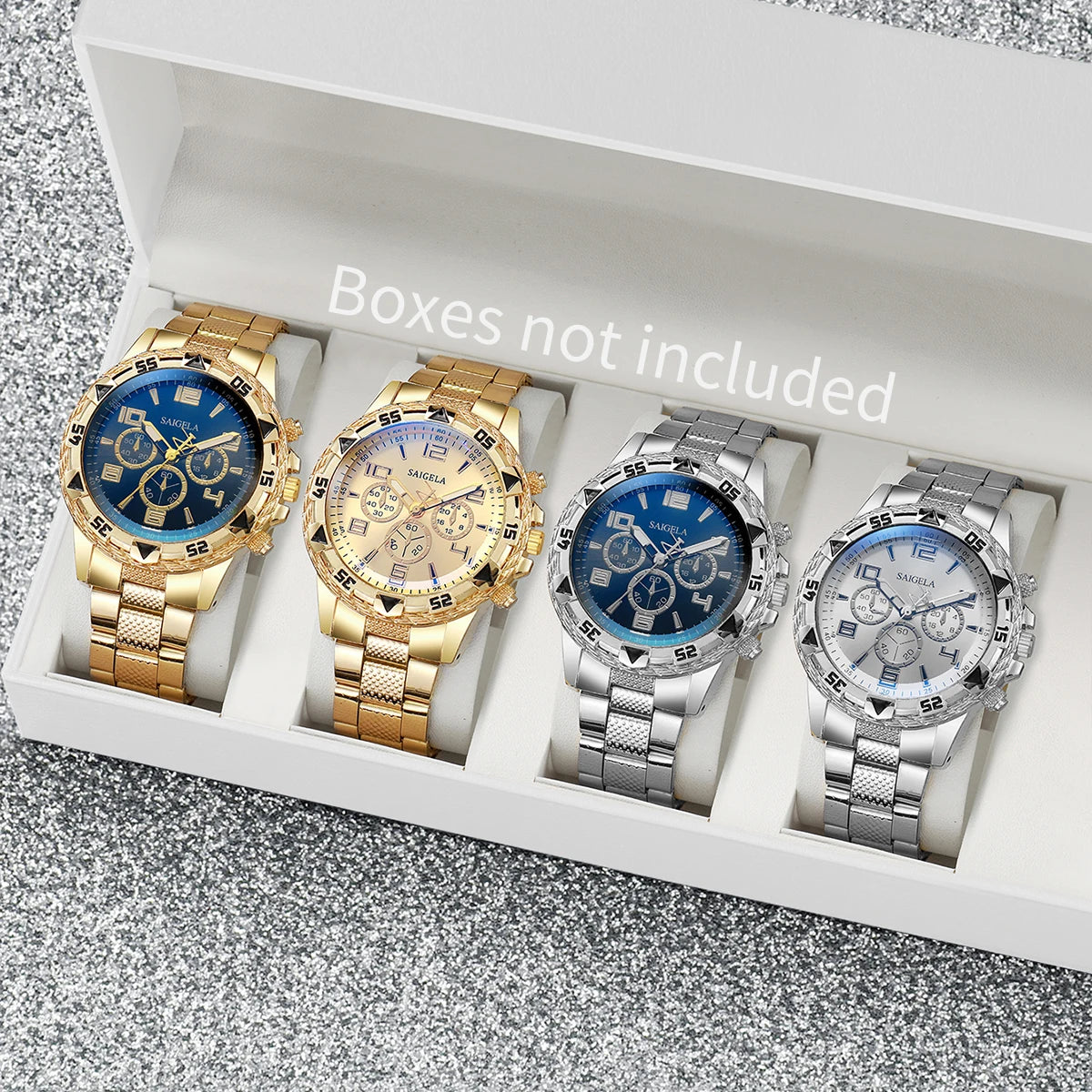 4PCS Men's Steel Quartz Watch Set
