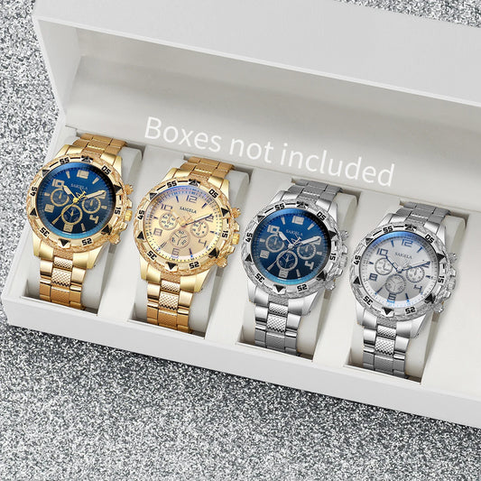 4PCS Men's Steel Quartz Watch Set