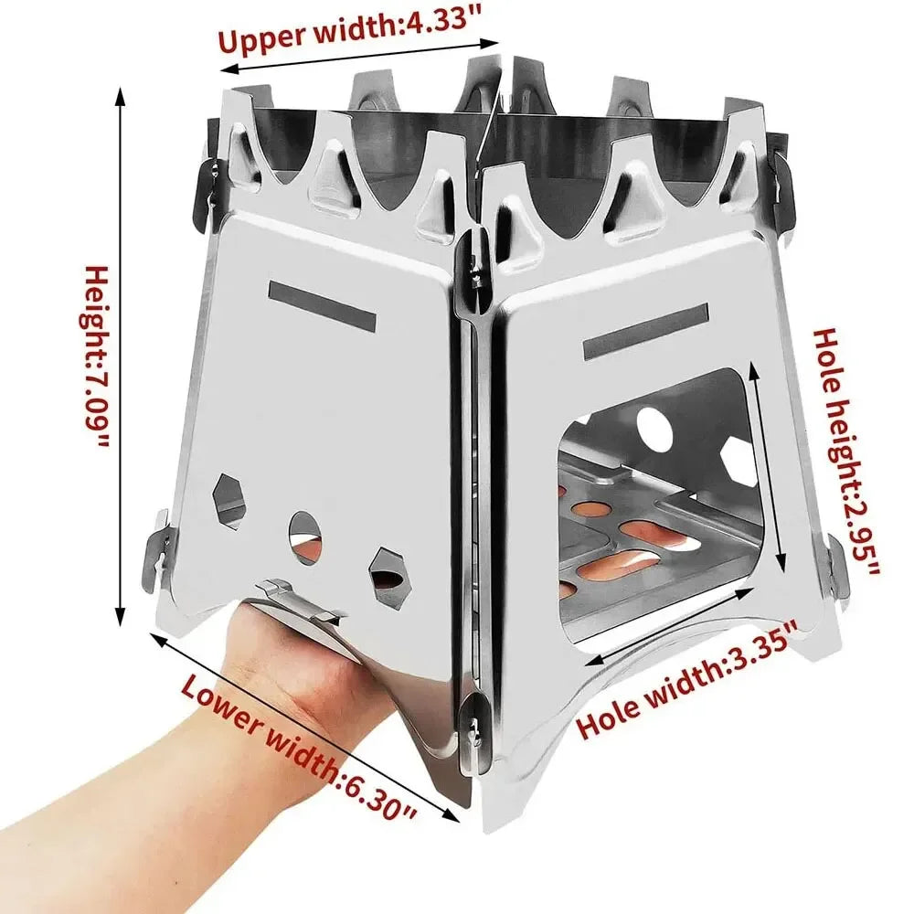 Portable Stainless Steel Camping Wood Stove – Folding Firewood Burner for Outdoor Cooking