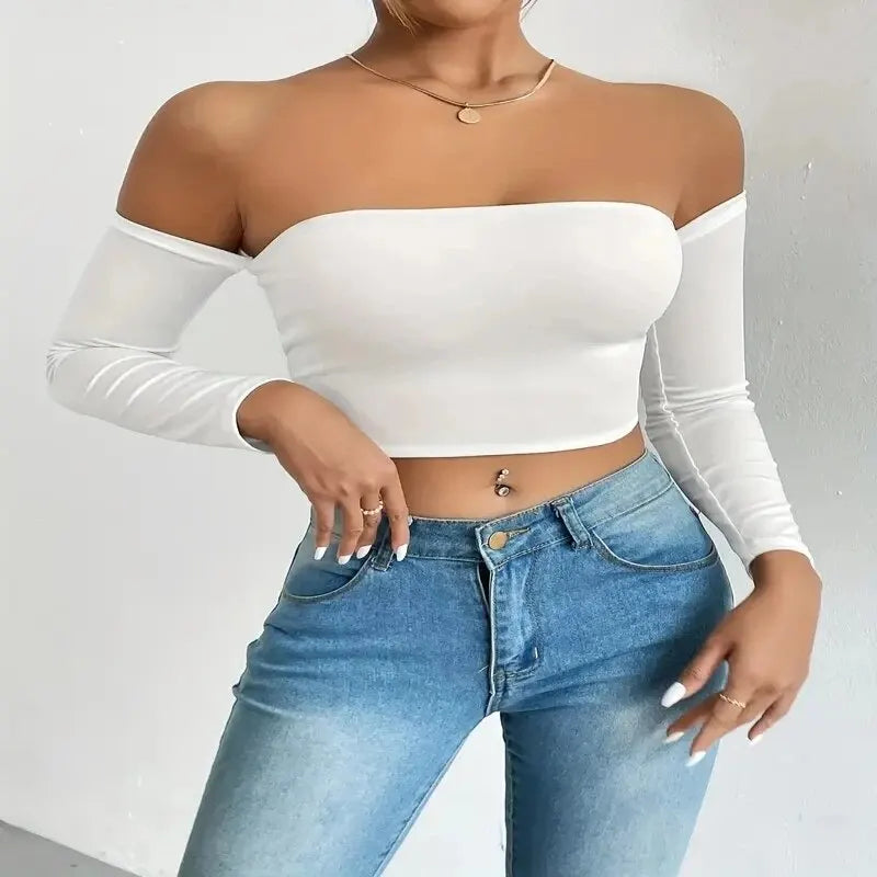 ChicBreeze – Women's Off-Shoulder Long Sleeve Crop Top