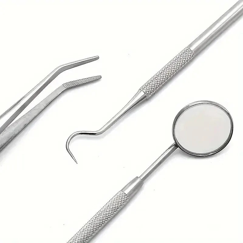 Stainless Steel Dental Care Kit – Flossing, Tartar Removal & Oral Mirror Set