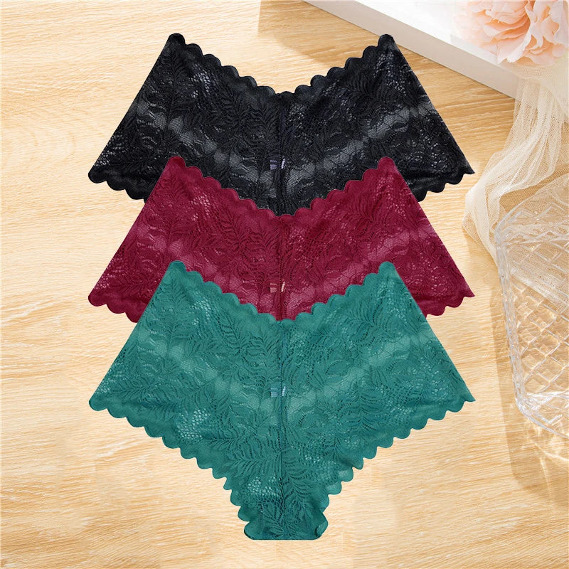 LaceBliss – 3PCS Women's Floral Lace Boyshort Panties Set