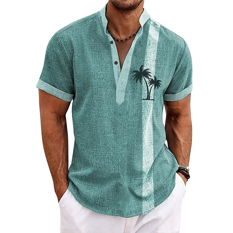 CocoWave – Men’s 3D Palm Print Henley Shirt