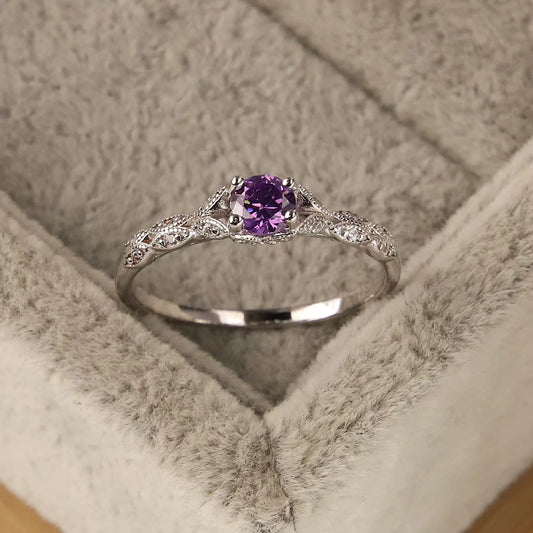 Amethyst Zirconia Women’s Ring – Elegant Light Luxury Gemstone Jewelry