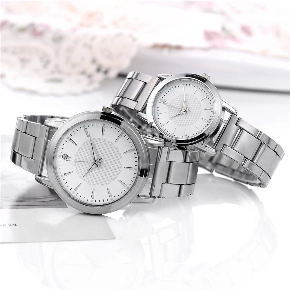 2PCS Couple’s Analog Quartz Watch Set – Men’s Business & Women’s Fashion Watches