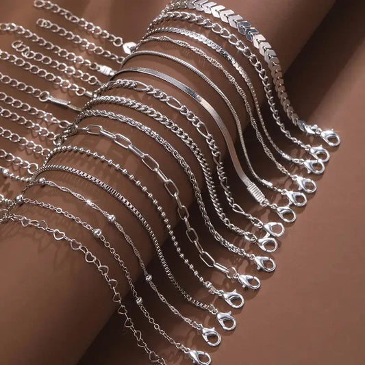 ShineLink – 15PCS Silver Chain & Bead Bracelet Set