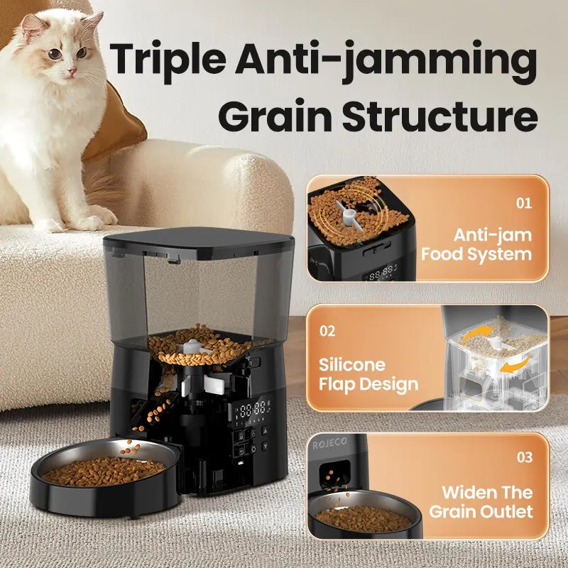 ROJECO Automatic Pet Feeder (Button Version) – Auto Dry Food Dispenser for Cats & Dogs