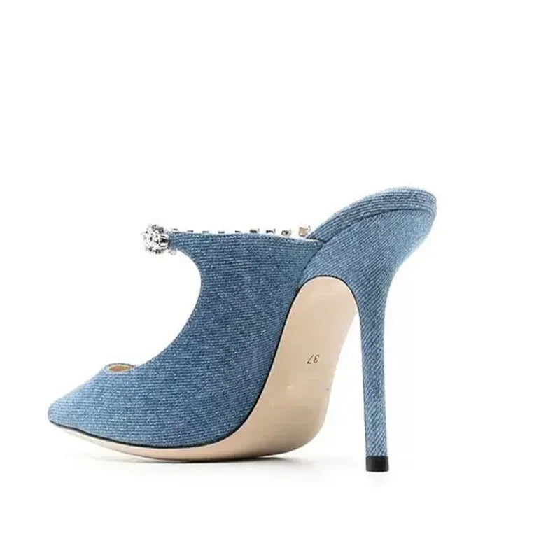 RhinestoneGlow – Pointed Baotou Summer High Heels