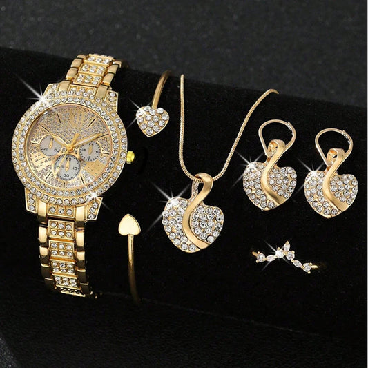 GlamTime – Women's Gold Watch & Jewelry Gift Set