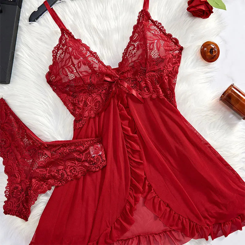 LunaWhisper – Lace Slip Nightdress & Panty Set