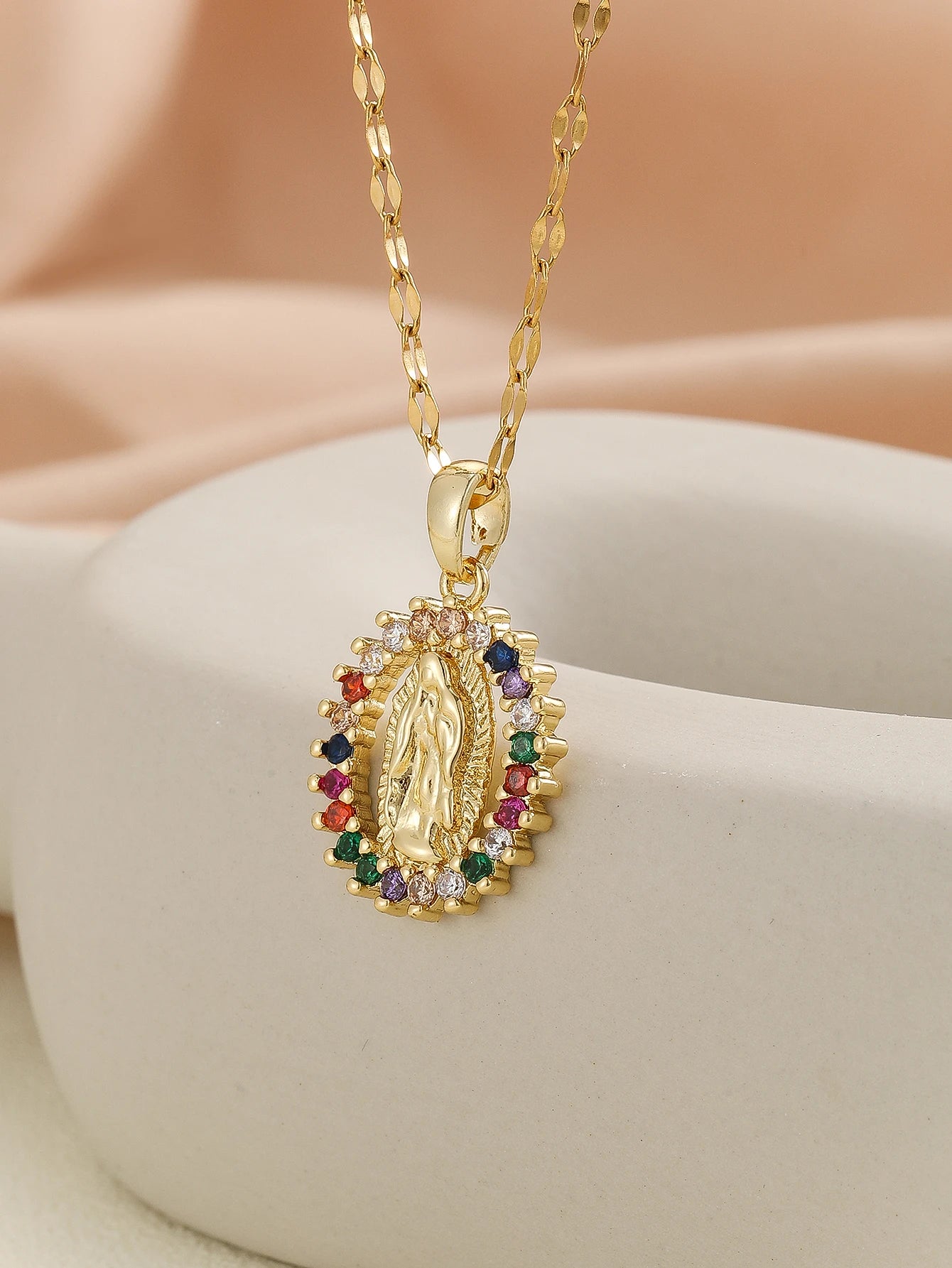 Santa Maria Micro-Inlaid Zircon Necklace – Colorful Religious Fashion Jewelry