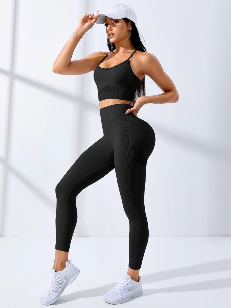 2-Piece Seamless Yoga Set – Stretch Sports Bra & Leggings for Women
