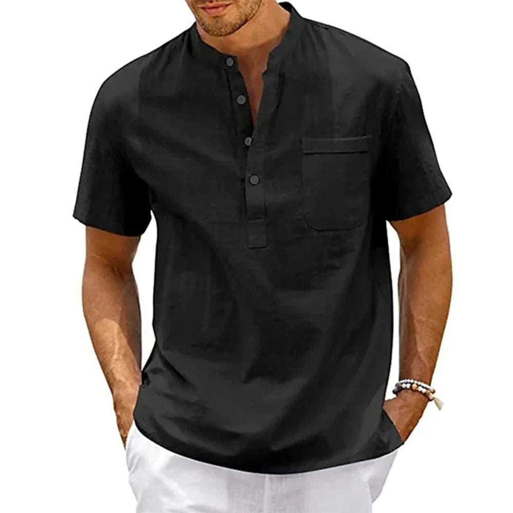 BreezeCraft – Linen Henley Beach Shirt