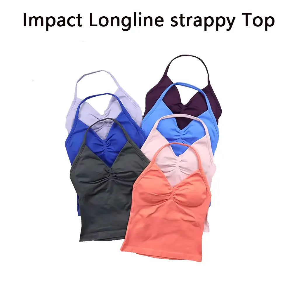 Impact Strappy Longline Yoga Top – Seamless, Backless, Built-In Bra