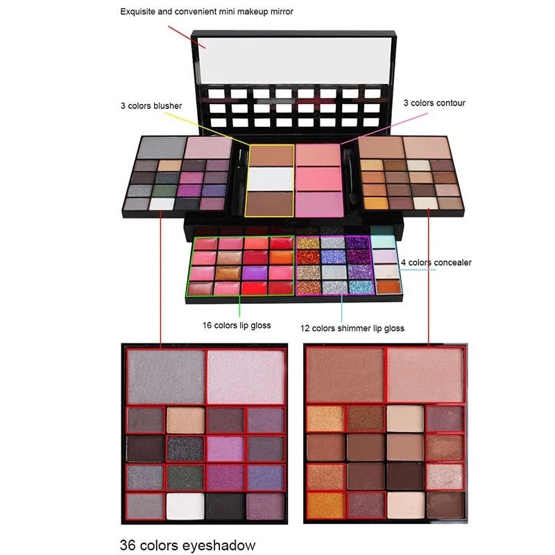 GlamFusion Pro – 40/74/78 Color Eyeshadow Palette with Matte & Glitter Shades