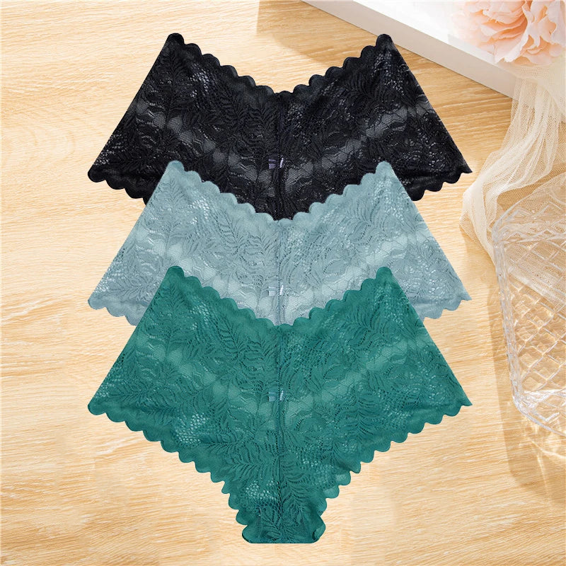 LaceBliss – 3PCS Women's Floral Lace Boyshort Panties Set
