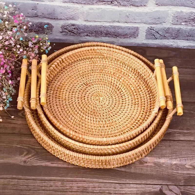 Rattan Tray – Round Woven Basket for Bread, Snacks & Decor