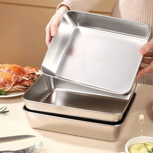 Serving Tray – Stainless Steel Rectangular Food Plate