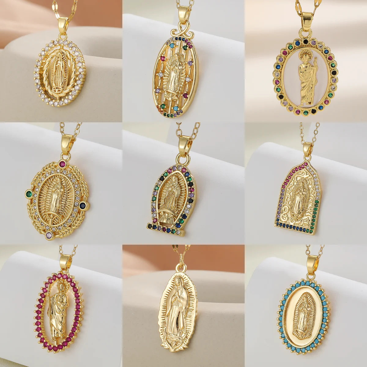 Santa Maria Micro-Inlaid Zircon Necklace – Colorful Religious Fashion Jewelry