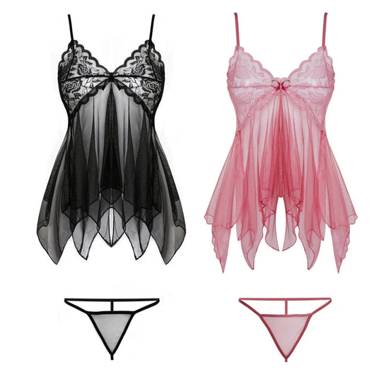 Erotic Lace Babydoll Lingerie – Open Crotch Sleepwear for Women