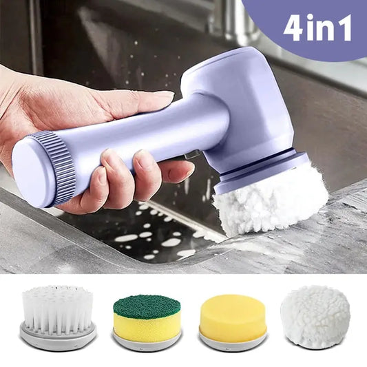 4-in-1 Electric Cleaning Brush – USB Rechargeable with Rotating Sponge, Wire Brush & Attachments