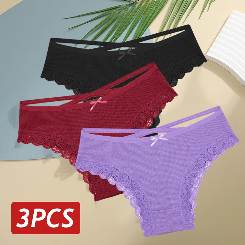 LaceBliss – 3PCS Women's Cotton Brazilian Panties Set