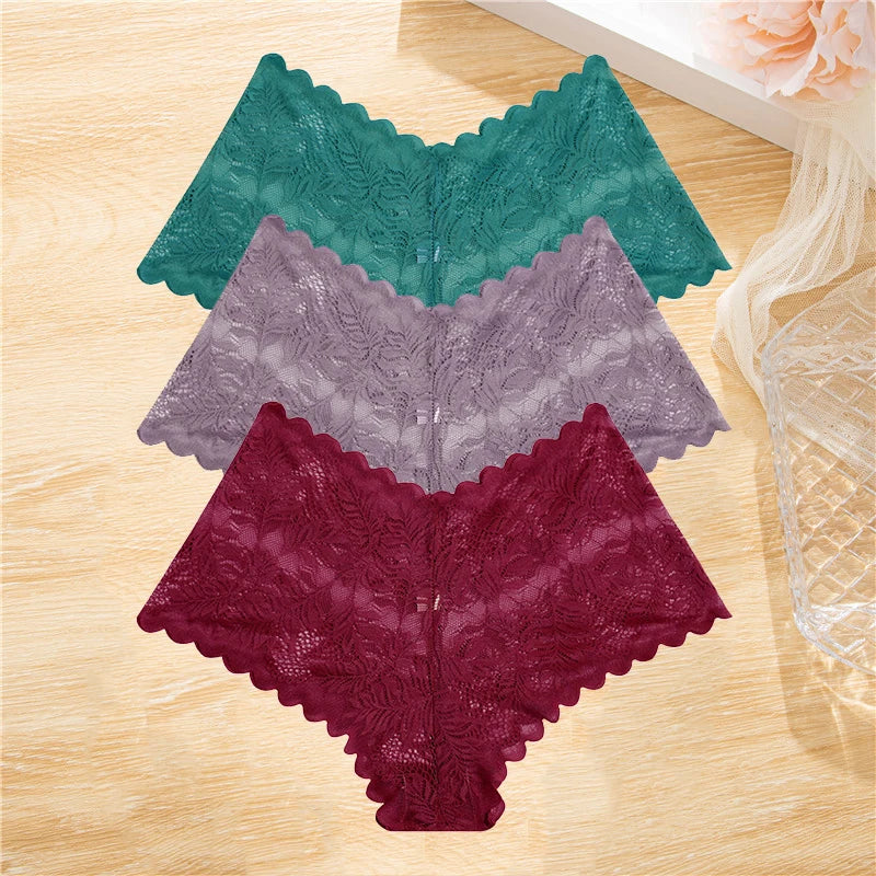 LaceBliss – 3PCS Women's Floral Lace Boyshort Panties Set
