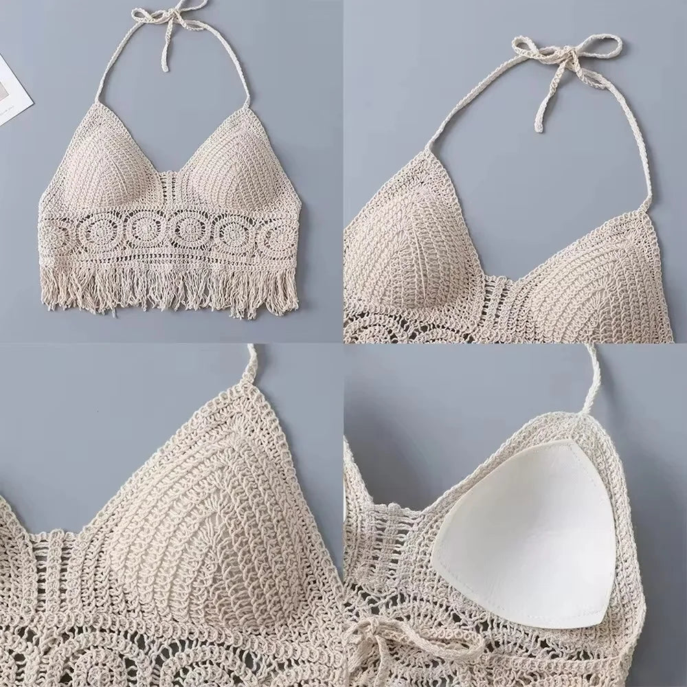 BohoGlam – Women's Fringe Embroidered Halter Crop Top