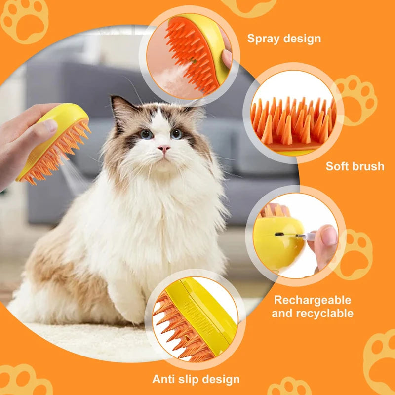 3-in-1 Electric Pet Grooming Brush – Steam Spray, Hair Removal & Massage Comb