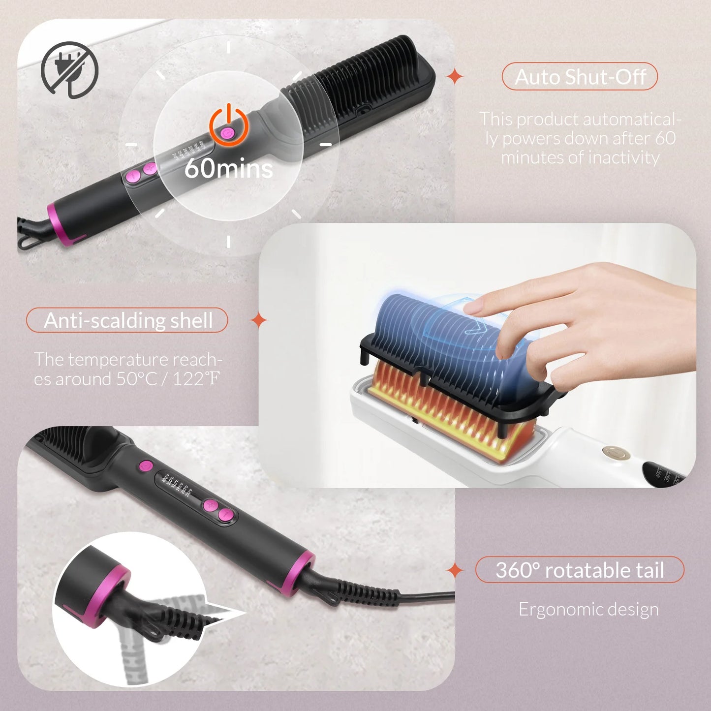 OUDIM Ionic Hair Straightener Brush – 6 Temp Settings & Anti-Scald Design