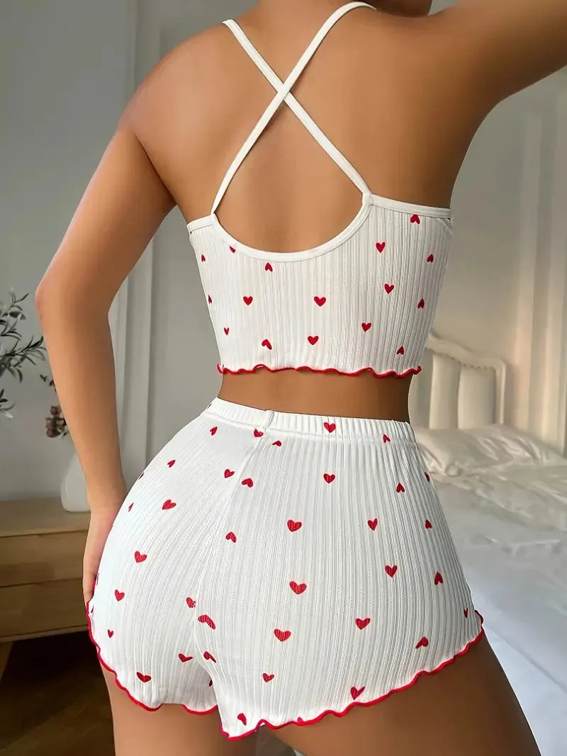 HeartSnug – Women's Ribbed Pajama Cami & Shorts Set