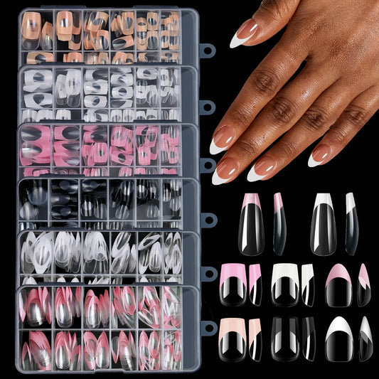 NailMuse – 120PCS Multicolor French Press-On Nails Set (Square & Almond Tips)