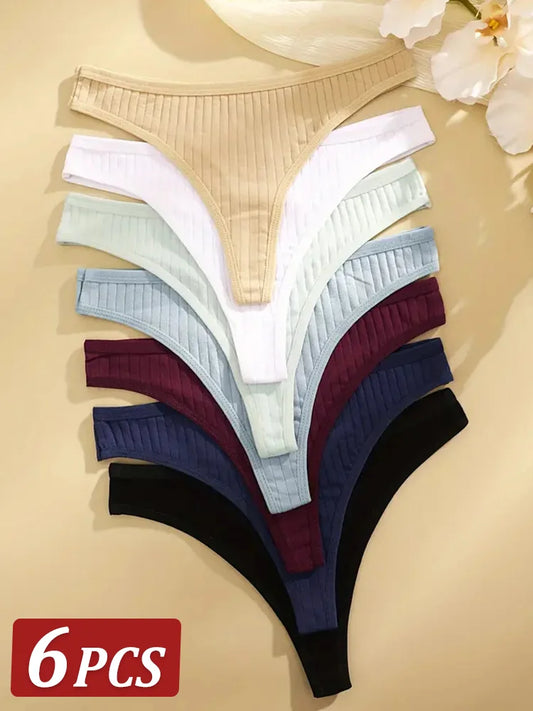 PureLine – 6PCS Women's Cotton Ribbed Thong Set