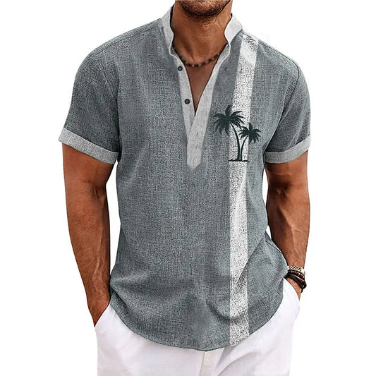 CocoWave – Men’s 3D Palm Print Henley Shirt