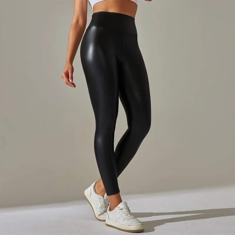 Trendy Oversized Women’s High-Waisted PU Leather Leggings