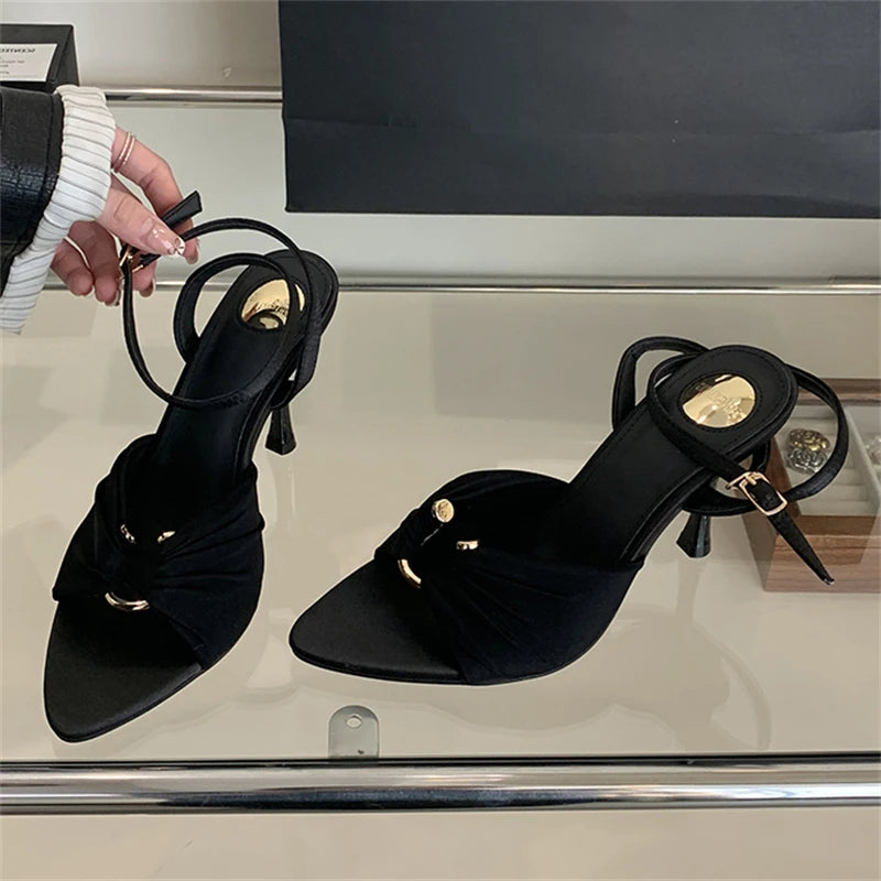 Aneikeh Luxe 2025 – Pleated Strap Pointed Toe Mules