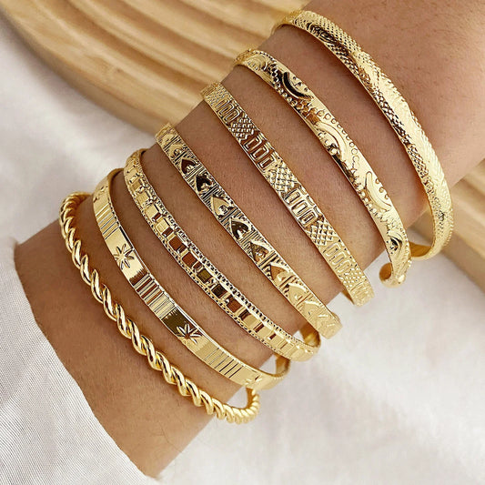 GothGlow – 7PCS Punk Gold Bangle Bracelet Set