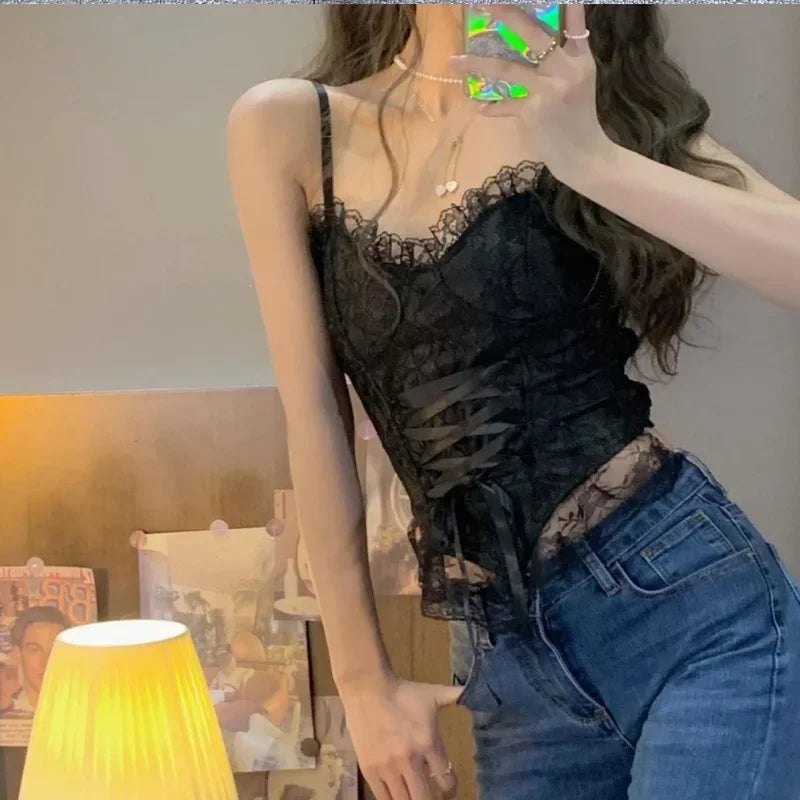 Sexy Lace Corset Crop Top – Women’s Sleeveless Camisole