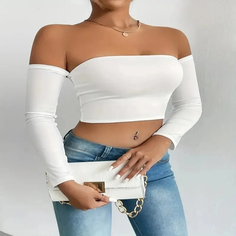 ChicBreeze – Women's Off-Shoulder Long Sleeve Crop Top