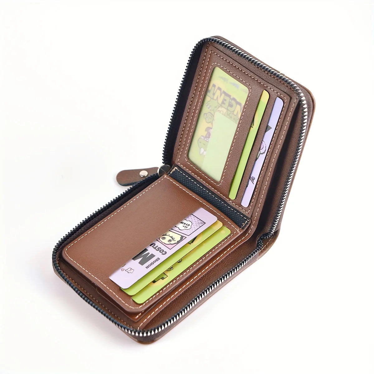 Men’s PU Wax Oil Skin Zipper Wallet – Coin & Card Holder Purse