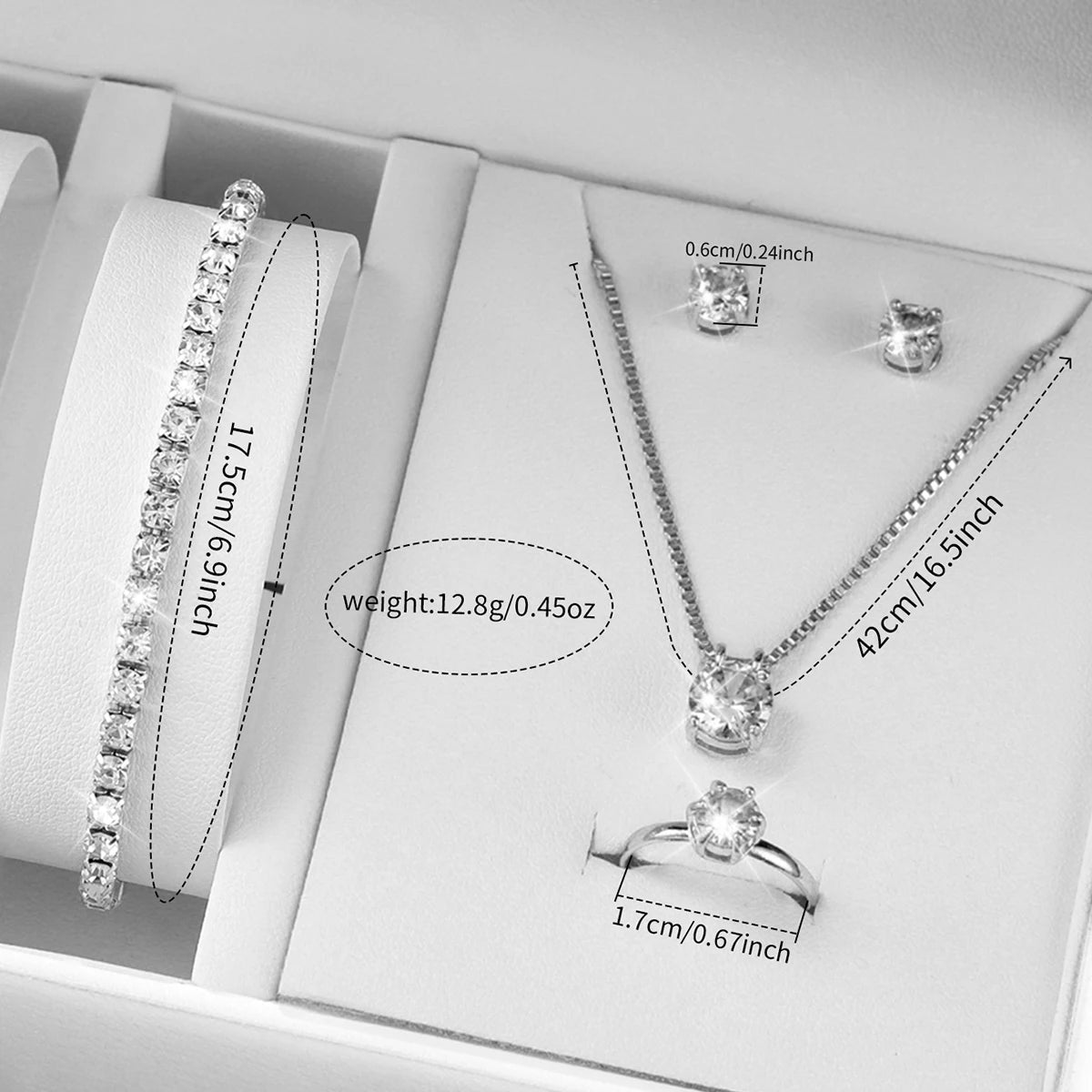 6PCS Women's Fashion Silver Steel Band Analog Quartz Watch & Diamond Jewelry Set (No Box)