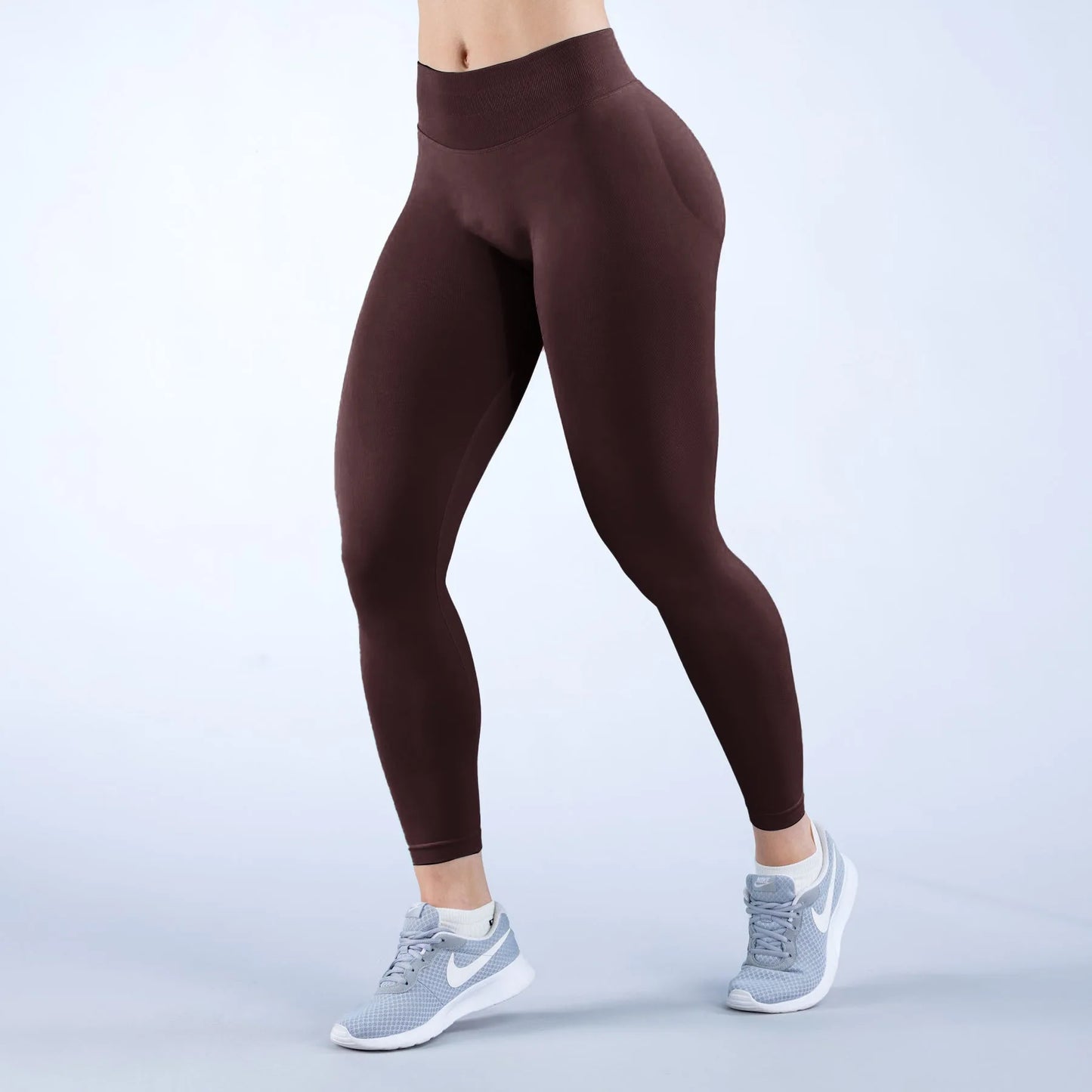 Seamless Ribbed Yoga Leggings with Logo – High Stretch Low-Waist Fitness Pants