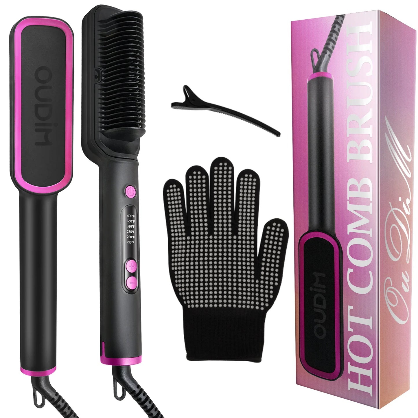 OUDIM Ionic Hair Straightener Brush – 6 Temp Settings & Anti-Scald Design