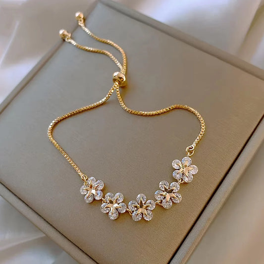 Luxury Flower & Butterfly Rhinestone Bracelet – Chic Korean-Inspired Jewelry