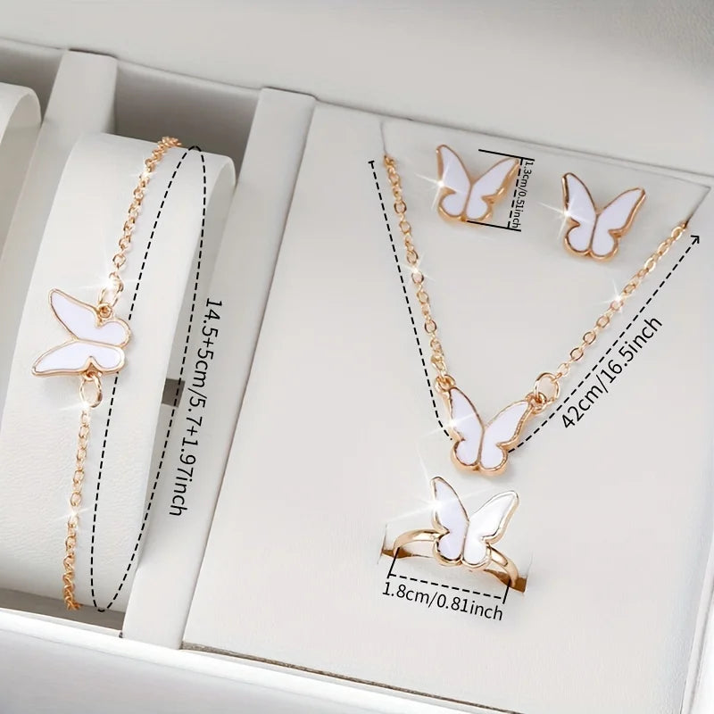 Women's Arabic Dial Watch & Butterfly Jewelry Set – PU Leather Strap
