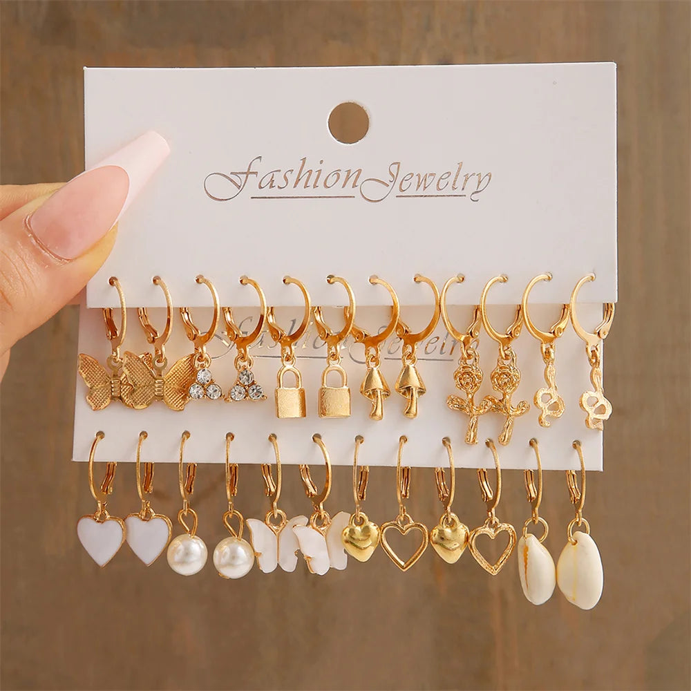 PearlCharm – Heart & Shell Dangle Earrings Set