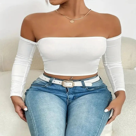 ChicBreeze – Women's Off-Shoulder Long Sleeve Crop Top