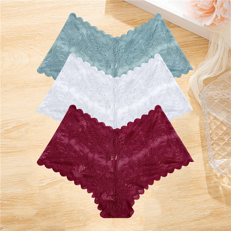 LaceBliss – 3PCS Women's Floral Lace Boyshort Panties Set